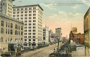 Oklahoma City Grand Avenue trolley autos Harvey Kress Postcard 22-7053