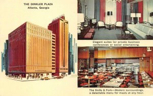 ATLANTA, GA Georgia DINKLER PLAZA HOTEL Suite~Knife & Fork Cafe Views  Postcard