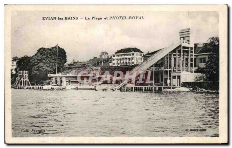 Old Postcard Evian les Bains Beach and Royal & # 39Hotel