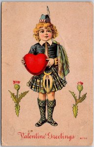 Valentine Greetings Pretty Girl Holding A Heart Schoolgirl Postcard