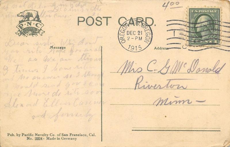 Oregon City~Merry Christmas Holly Berry~McLoughlin Institute~Baptist Church~1915 