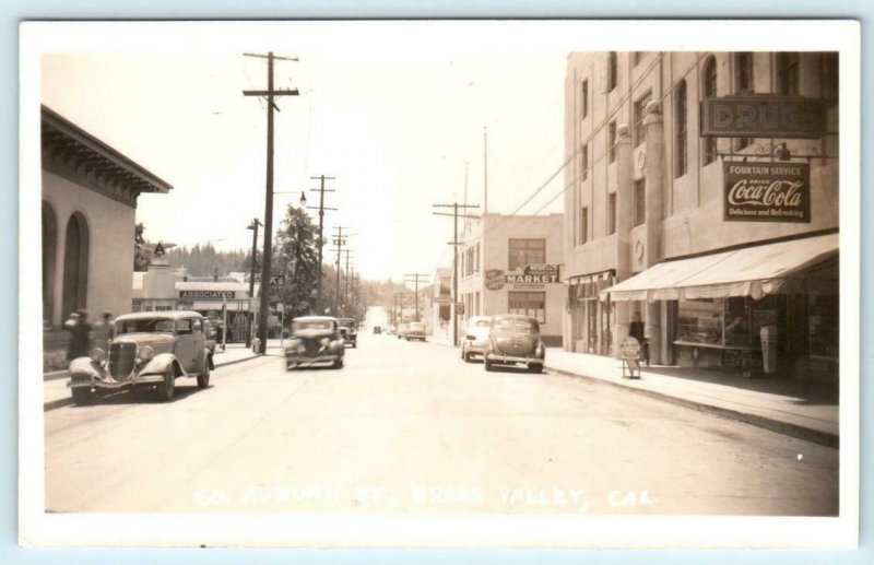 RPPC  GRASS VALLEY, California CA~ AUBURN STREET Newell's Market c1940s Postcard