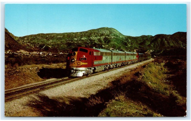 SAN BERNARDINO MOUNTAIINS, CA ~ Santa Fe RAILROAD TRAIN ~Fred Harvey Postcard