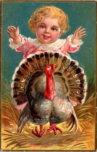 VINTAGE POSTCARD FROM GRANDMA TO ELLIS WHITE THANKSGIVING TURKEY EMBOSSED c. 192