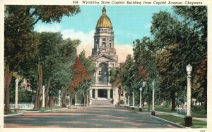 Vintage Postcard 1920's State Capitol Building From Capitol Avenue Cheyenne WY