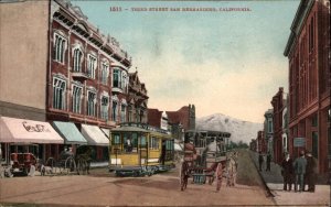 San Bernardino California CA Trolley Streetcar Street Scene c1910 Postcard