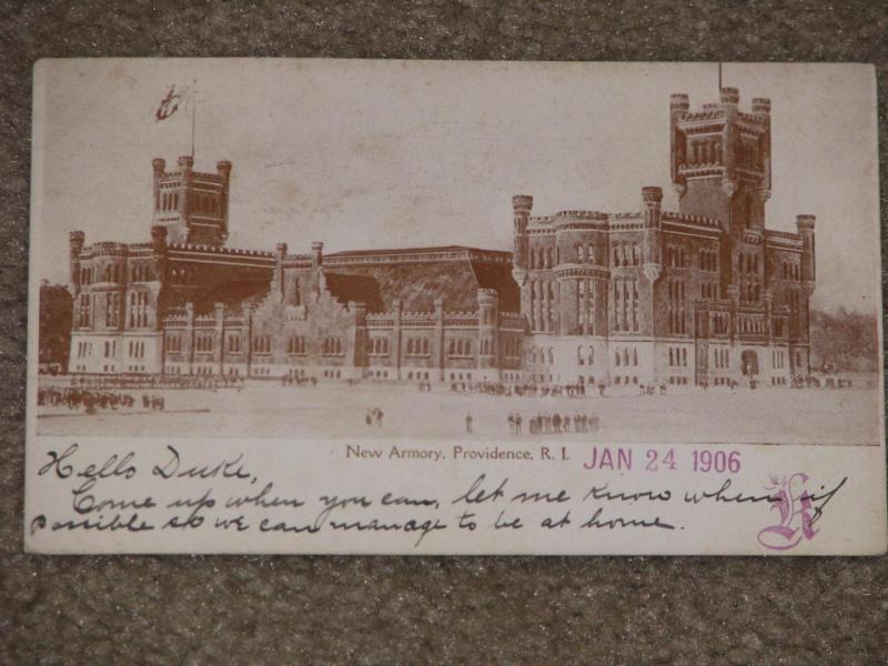 New Armory, Providence, R.I., 1906, used vintage card