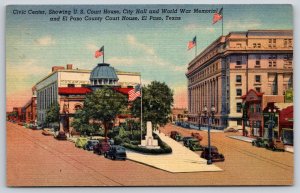 El Paso Texas~Civic Center Showing Court House & City Hall~Vintage Linen PC