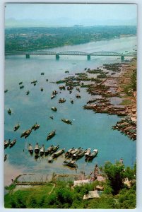 South Viet Nam Postcard Perfume River in Hue Aerial View Bridge c1950's