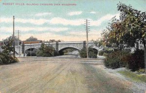 Railroad Train Crossing Over Boulevard Forest Hills Massachusetts 1910c postcard