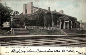 GUELPH ONTARIO First House Now CP Railroad Station c1910 Postcard