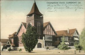 Claremont CA Cong Church c1910 Postcard