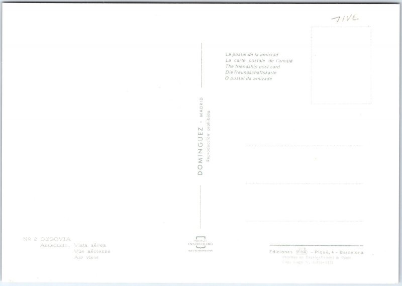 VINTAGE CONTINENTAL SIZE POSTCARD AERIAL VIEW OF THE AQUEDUCT AT SEGOVIA SPAIN