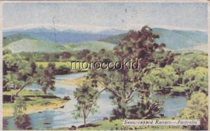 AUSTRALIA USED POSTCARD 4 1/2 D STAMPS BEAUTIFUL AUSTRALIA SERIES MOUNTAIN RANGE