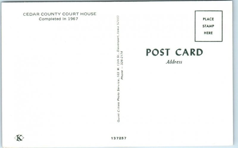 Postcard - Cedar County Court House - Tipton, Iowa