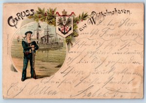Lower Saxony Germany Postcard US Navy Sailor Greetings from Wilhelmshaven 1901