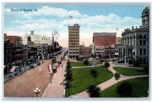 Peoria Illinois IL Postcard Heart Of Peoria Business Section Scene 1915 Vintage