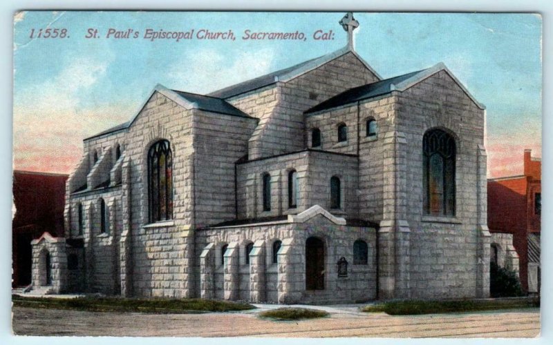 SACRAMENTO, California CA ~ ST. PAUL'S EPISCOPAL CHURCH 1915  Postcard