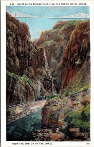 Suspension Bridge Spanning Top Royal Gorge Bottom WB Postcard VTG UNP Vintage 