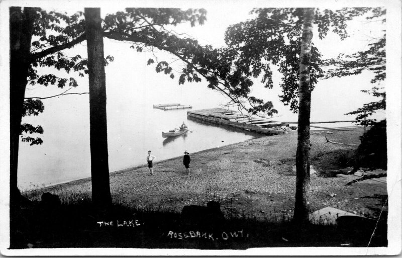 RPPC The Lake Rosebank Ontario Dock Canoe Children with Ties  - A18