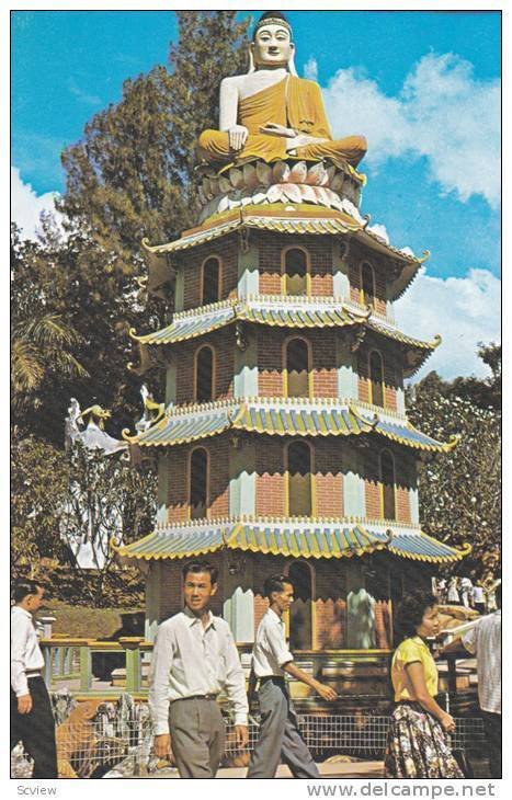 Visitors walking around HAW PAR VILLA, Tiger Balm garden, Singapore, 40-60s