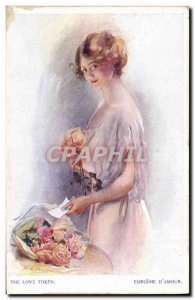 Old Postcard Fantasy Illustrator Woman Emblem d & # 39amour