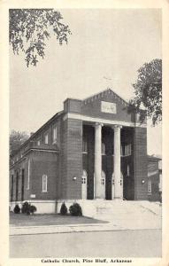 Pine Bluff Arkansas Catholic Church Street View Antique Postcard K64094