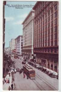 P1204 1919 used postcard busy street view old cars trollies los angeles calif