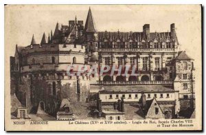 Postcard Old Amboise Logis Le Chateau frontage of King Charles VIII and Minim...