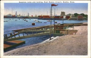 East Boston MA Early Logan Airport Seaplane Pontoon Airplane c1940 Postcard