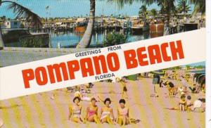 Florida Greetings From Pompano Beach Showing Beach and Boat Basin