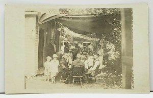 A Backyard Celebration Long Table Old Cars Canopy RPPC Postcard J4