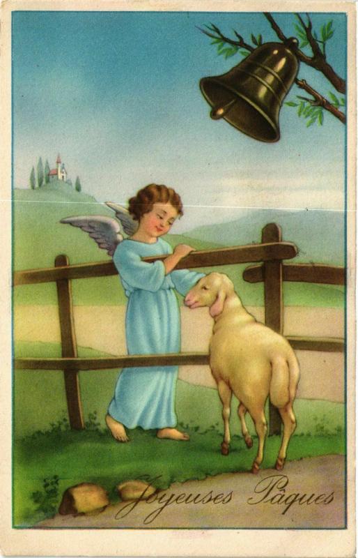 CPA Angel with a Lamb and a Bell ANGELS (777364)