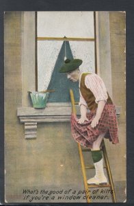 Comic Postcard - Scotland / Scottish / Window Cleaner / Kilt / Ladder RS20760