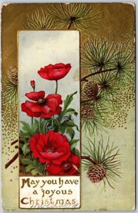 1910's May You Have A Joyous Christmas Flowers Twig Glitters Greetings Postcard