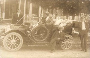 Crisp Image of Early Car Auto Family Group c1910 Real Photo Postcard