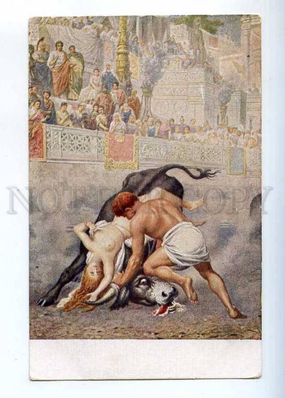 233277 NUDE Woman on BULL Arene by SIEMIRADZKI Vintage PC