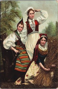 Traditional Clothing Sweden Ladies Vintage Postcard C073