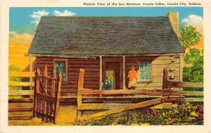 Lincoln City Indiana 1950s Postcard View Of Last President Abraham Lincoln Cabin