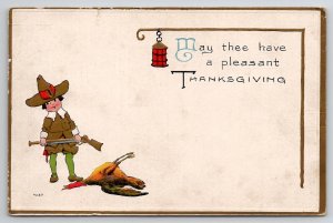 Thanksgiving Greetings Pilgrim With Dead Turkey Postcard K29
