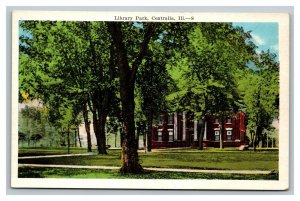 Vintage 1920's Postcard Library Park S. Sycamore & E Broadway Centralia Illinois