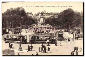 Old Postcard Tram Lyon Cours Verdun and the monument of the Republic Pippermint