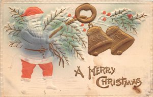 J34/ Santa Claus Christmas Postcard c1910 Airbrush Bells Gold 189