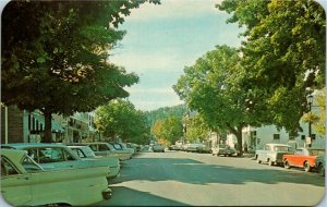 Postcard NY Cooperstown Main Street Village of Museums Classic Cars 1960s S45