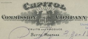 1918 BUTTE MONTANA CAPITOL COMMISSION COMPANY WHOLESALE FRUITS INVOICE 31-37