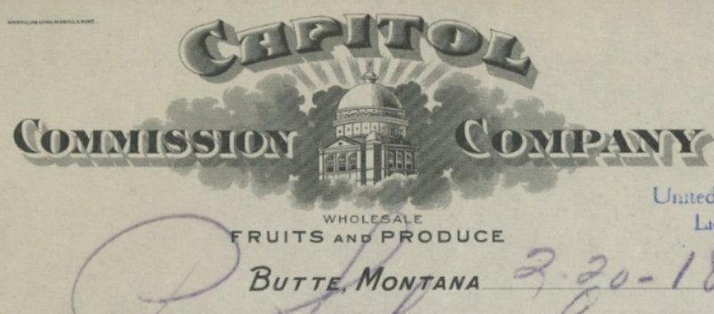 1918 BUTTE MONTANA CAPITOL COMMISSION COMPANY WHOLESALE FRUITS INVOICE 31-37