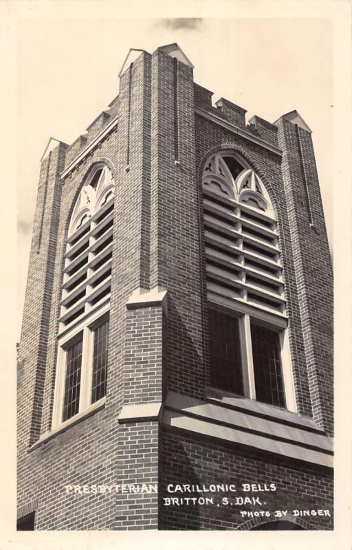 Britton South Dakota Presbyterian Carillonic Bells Real Photo Postcard K98632