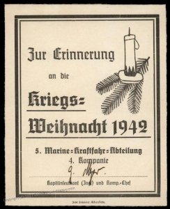 3rd Reich Germany 1942 Kriegsmarine Weihnacht Christmas Card Cover UNUSED 100663