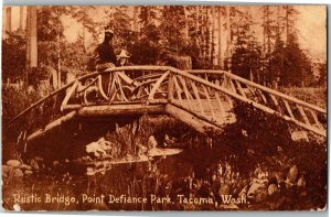 Rustic Bridge, Point Defiance Park, Tacoma WA c1912 Vintage Postcard D08