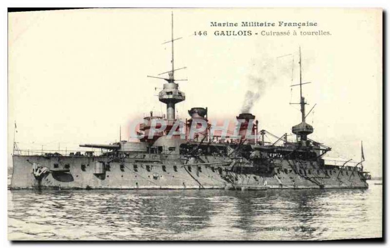 Old Postcard Boat War Marine Militaire Francaise Gauls Breastplate has Turrets